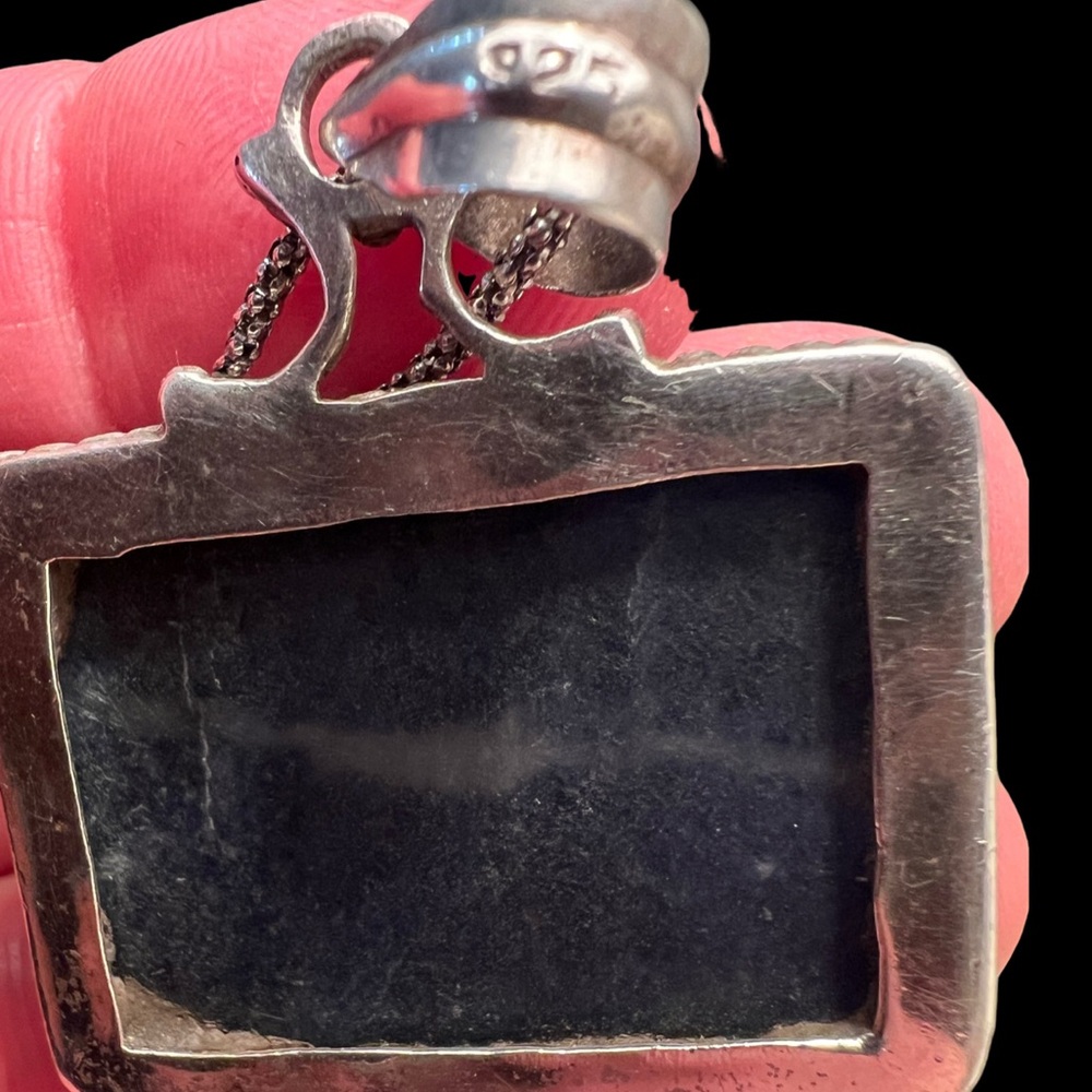 Sterling Silver 925 Blue Stone Rectangular 1”X 1.… - image 4